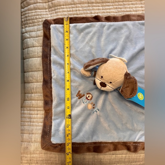 Carter's “WOOF” Blue & Brown Puppy Dog Lovey Rattle Blanket - Picture 8 of 9